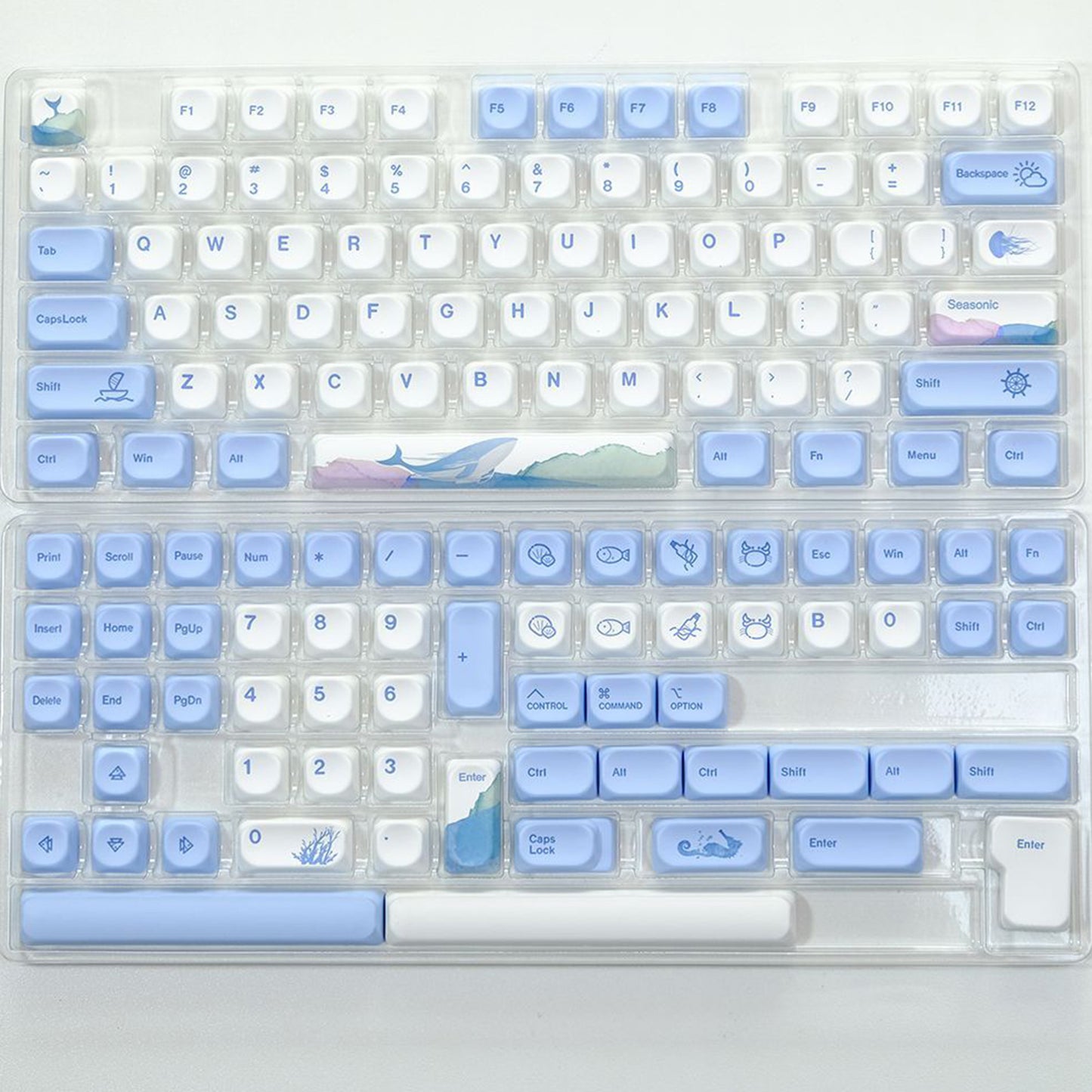 YMDK Cute Ocean Blue Theme 135 Keys English Korean Russian PBT Dye Sub Similar to MOA Keycap for 61/84/87/108 MX Mechanical Keyboard