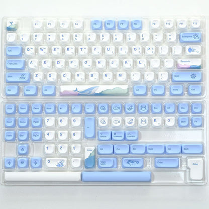 YMDK Cute Ocean Blue Theme 135 Keys English Korean Russian PBT Dye Sub Similar to MOA Keycap for 61/84/87/108 MX Mechanical Keyboard