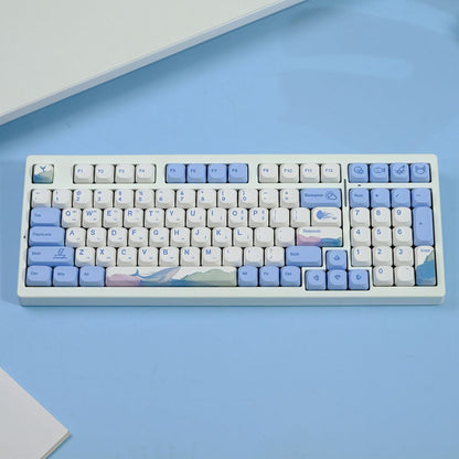YMDK Cute Ocean Blue Theme 135 Keys English Korean Russian PBT Dye Sub Similar to MOA Keycap for 61/84/87/108 MX Mechanical Keyboard