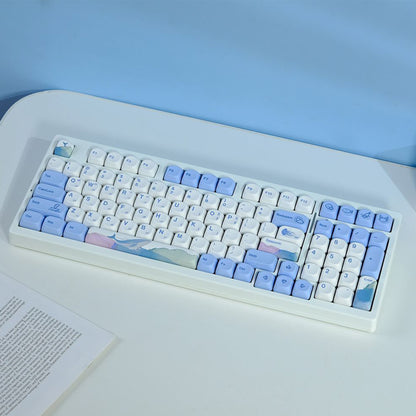 YMDK Cute Ocean Blue Theme 135 Keys English Korean Russian PBT Dye Sub Similar to MOA Keycap for 61/84/87/108 MX Mechanical Keyboard