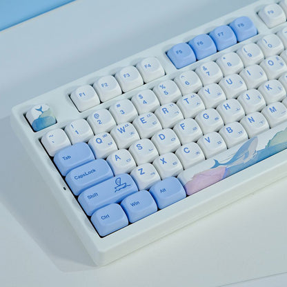 YMDK Cute Ocean Blue Theme 135 Keys English Korean Russian PBT Dye Sub Similar to MOA Keycap for 61/84/87/108 MX Mechanical Keyboard