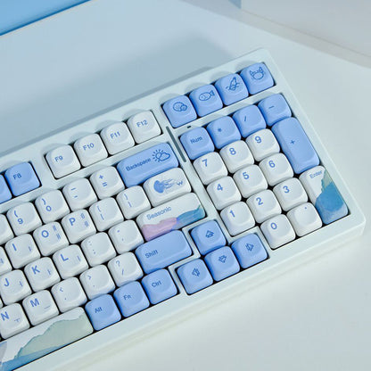 YMDK Cute Ocean Blue Theme 135 Keys English Korean Russian PBT Dye Sub Similar to MOA Keycap for 61/84/87/108 MX Mechanical Keyboard