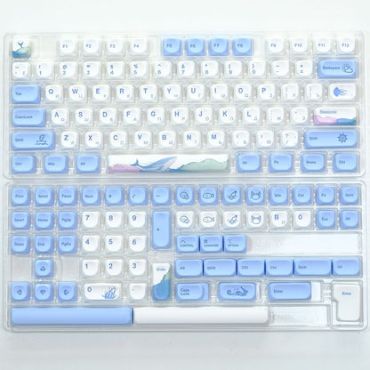 YMDK Cute Ocean Blue Theme 135 Keys English Korean Russian PBT Dye Sub Similar to MOA Keycap for 61/84/87/108 MX Mechanical Keyboard