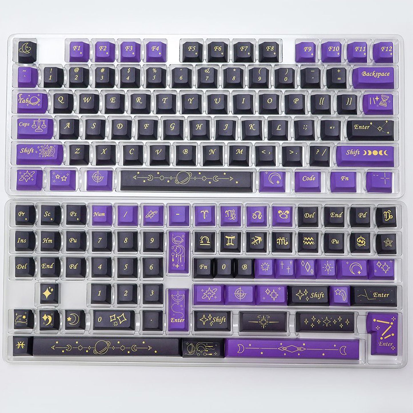 YMDK Purple Zodiac Stardust Prologue Theme 143 Keys Cherry Profile PBT 5-Side Dye-Sublimation Top Print Keycaps for 61/84/87/104/108 MX Mechanical Keyboards