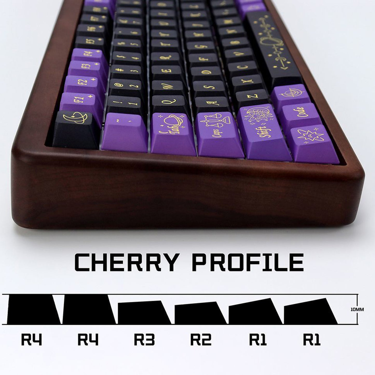 YMDK Purple Zodiac Stardust Prologue Theme 143 Keys Cherry Profile PBT 5-Side Dye-Sublimation Top Print Keycaps for 61/84/87/104/108 MX Mechanical Keyboards