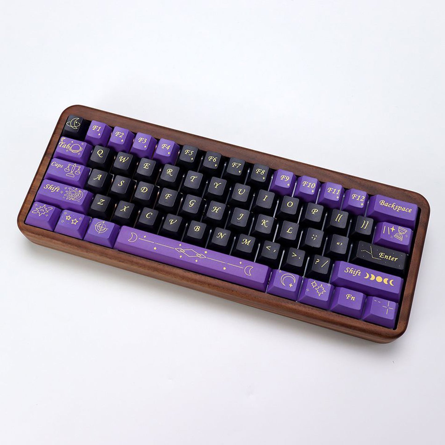 YMDK Purple Zodiac Stardust Prologue Theme 143 Keys Cherry Profile PBT 5-Side Dye-Sublimation Top Print Keycaps for 61/84/87/104/108 MX Mechanical Keyboards