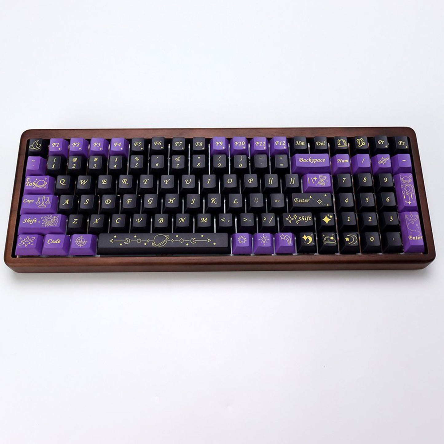 YMDK Purple Zodiac Stardust Prologue Theme 143 Keys Cherry Profile PBT 5-Side Dye-Sublimation Top Print Keycaps for 61/84/87/104/108 MX Mechanical Keyboards