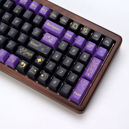 YMDK Purple Zodiac Stardust Prologue Theme 143 Keys Cherry Profile PBT 5-Side Dye-Sublimation Top Print Keycaps for 61/84/87/104/108 MX Mechanical Keyboards
