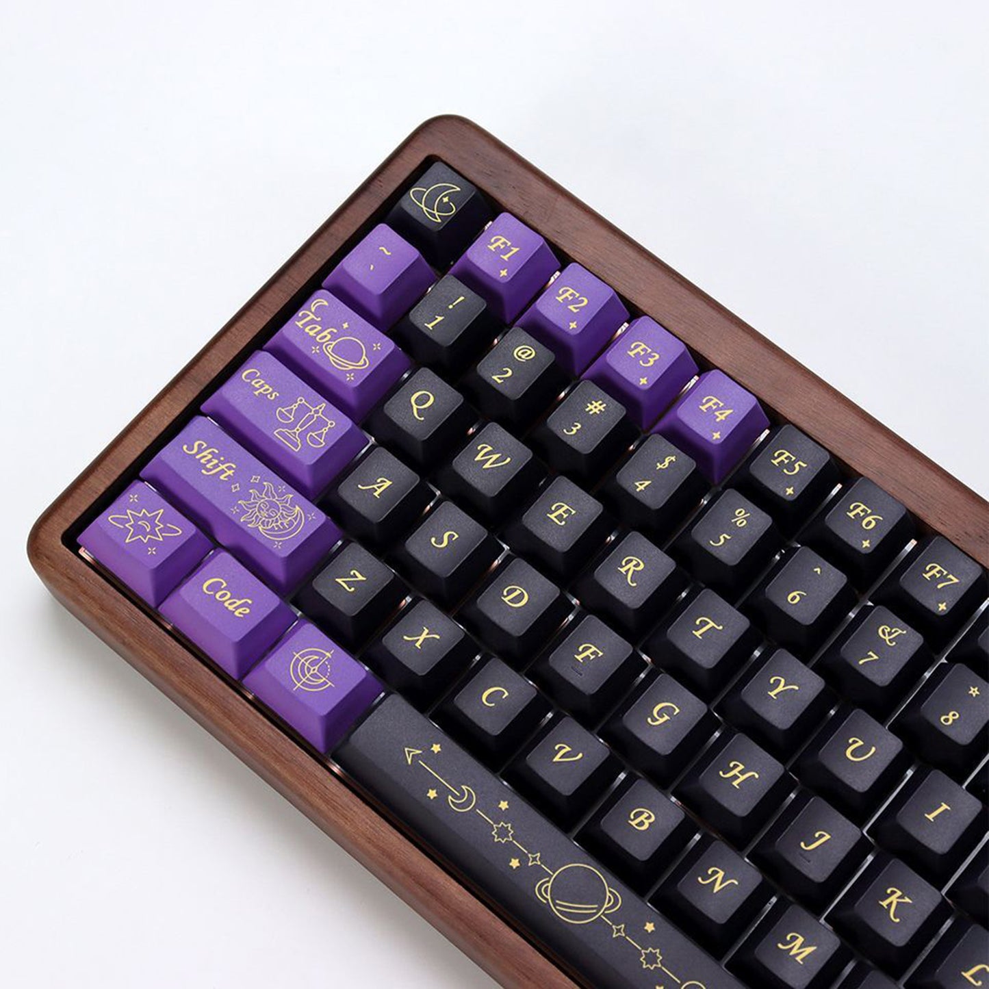YMDK Purple Zodiac Stardust Prologue Theme 143 Keys Cherry Profile PBT 5-Side Dye-Sublimation Top Print Keycaps for 61/84/87/104/108 MX Mechanical Keyboards