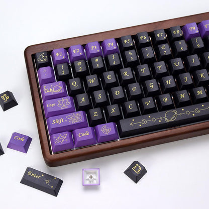 YMDK Purple Zodiac Stardust Prologue Theme 143 Keys Cherry Profile PBT 5-Side Dye-Sublimation Top Print Keycaps for 61/84/87/104/108 MX Mechanical Keyboards