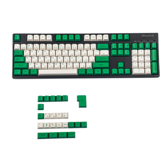 YMDK Green White 128 Keys Japanese or Blank Keycaps(Cherry Profile Dye Sub 1.5 mm Thickness PBT/ANSI ISO)