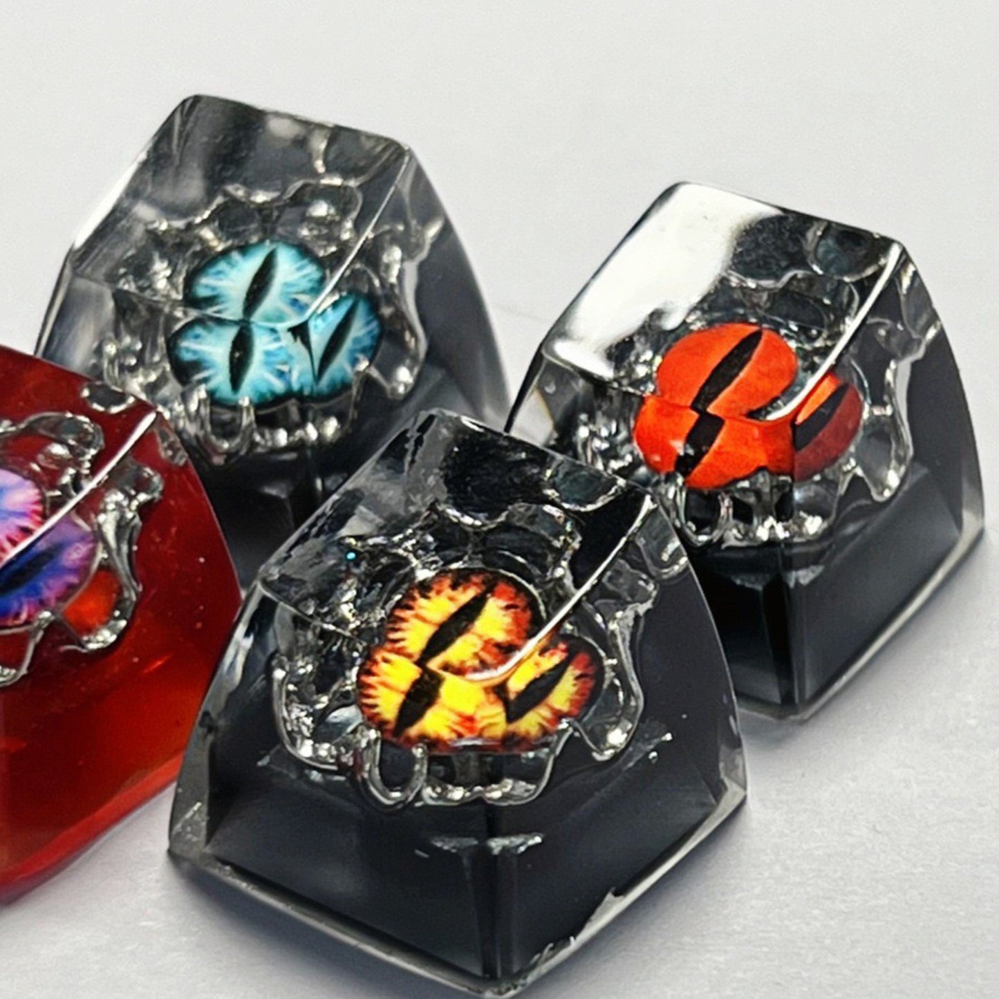 YMDK Cool Evil Eye Keycaps Colored 3D Resin SA Profile Punk 1u R4 Novel Key Caps for MX Mechanical Keyboards