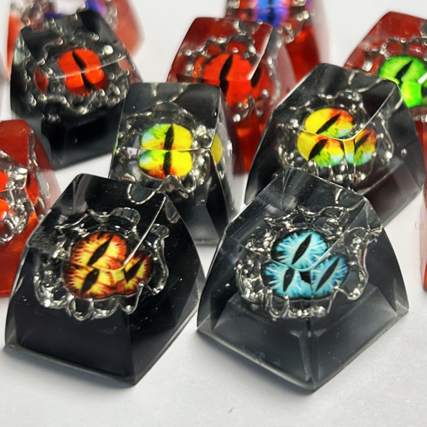 YMDK Cool Evil Eye Keycaps Colored 3D Resin SA Profile Punk 1u R4 Novel Key Caps for MX Mechanical Keyboards