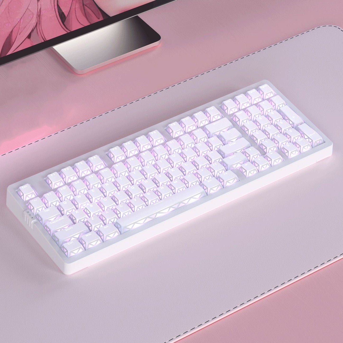 YMDK 130 Keys Imperial Light Theme White Backlit Shine Through Cherry Profile Keycaps for 68/75/87/98/104/108 MX Mechanical Keyboards