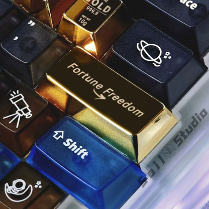 1pcs R2 Enter 2.25U Fortune Freedom Theme Keycap Personalized Metal Gold Cherry Profile Keycaps for MX Mechanical Keyboard