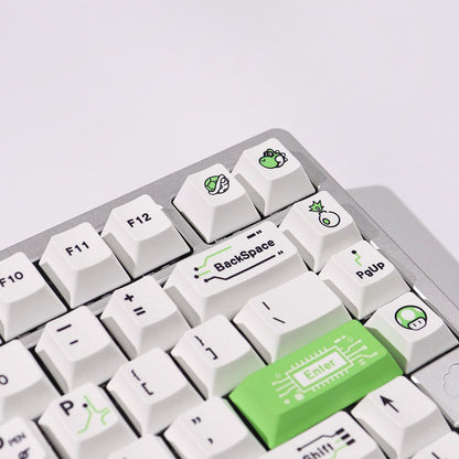YMDK 148 Keys Chip Theme White Green PBT Dye Sub Top Print Cherry Profile Keycaps for 61/68/75/87/98/104/108 MX Mechanical Keyboard