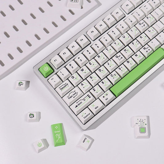YMDK 148 Keys Chip Theme White Green PBT Dye Sub Top Print Cherry Profile Keycaps for 61/68/75/87/98/104/108 MX Mechanical Keyboard