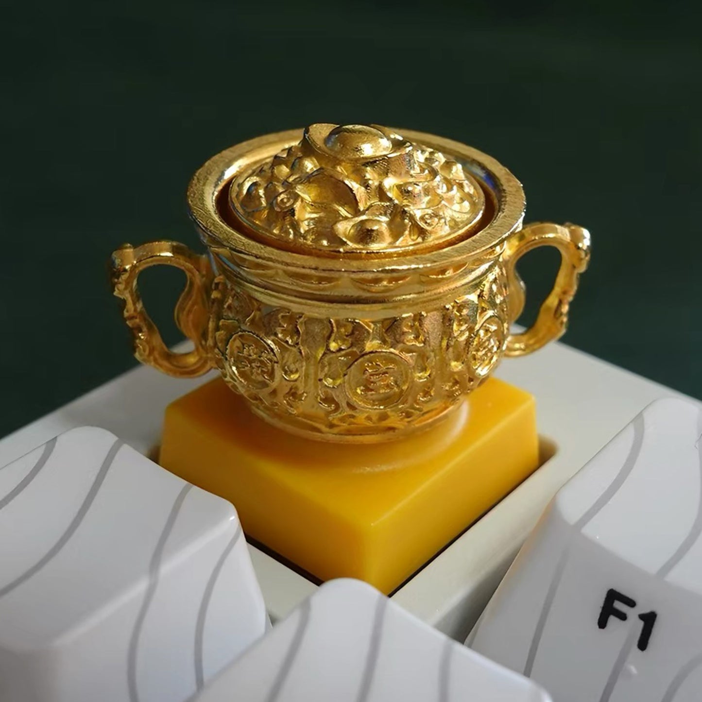 YMDK 1pcs Treasure Bowl Keycap 1u Gold Resin Personalized Keycaps for MX Mechanical Keyboard