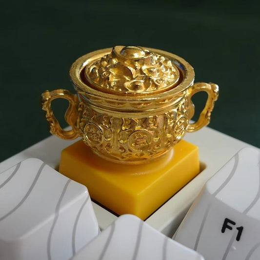 YMDK 1pcs Treasure Bowl Keycap 1u Gold Resin Personalized Keycaps for MX Mechanical Keyboard