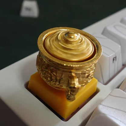 YMDK 1pcs Treasure Bowl Keycap 1u Gold Resin Personalized Keycaps for MX Mechanical Keyboard