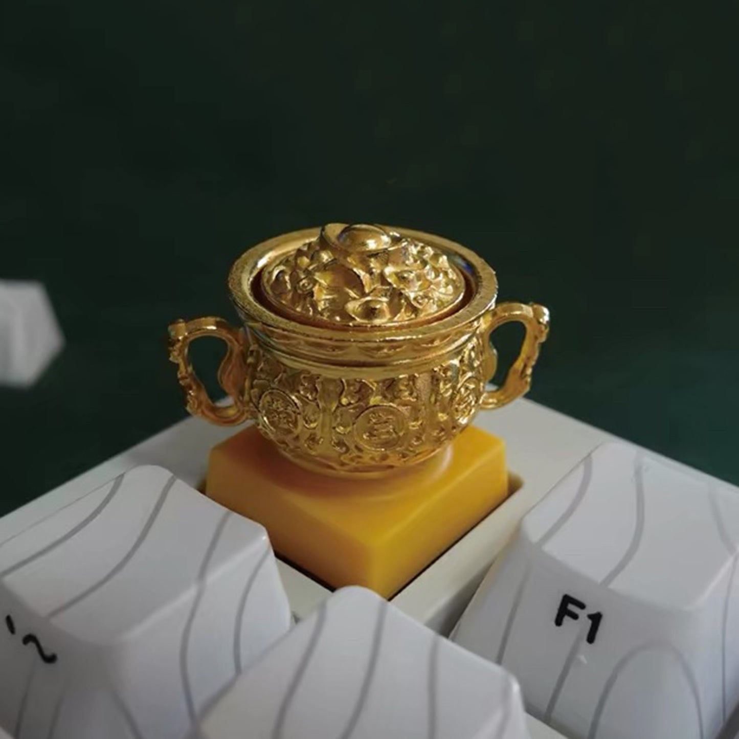 YMDK 1pcs Treasure Bowl Keycap 1u Gold Resin Personalized Keycaps for MX Mechanical Keyboard