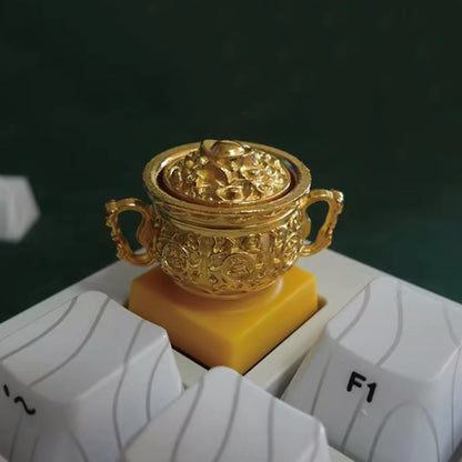 YMDK 1pcs Treasure Bowl Keycap 1u Gold Resin Personalized Keycaps for MX Mechanical Keyboard