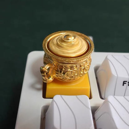 YMDK 1pcs Treasure Bowl Keycap 1u Gold Resin Personalized Keycaps for MX Mechanical Keyboard