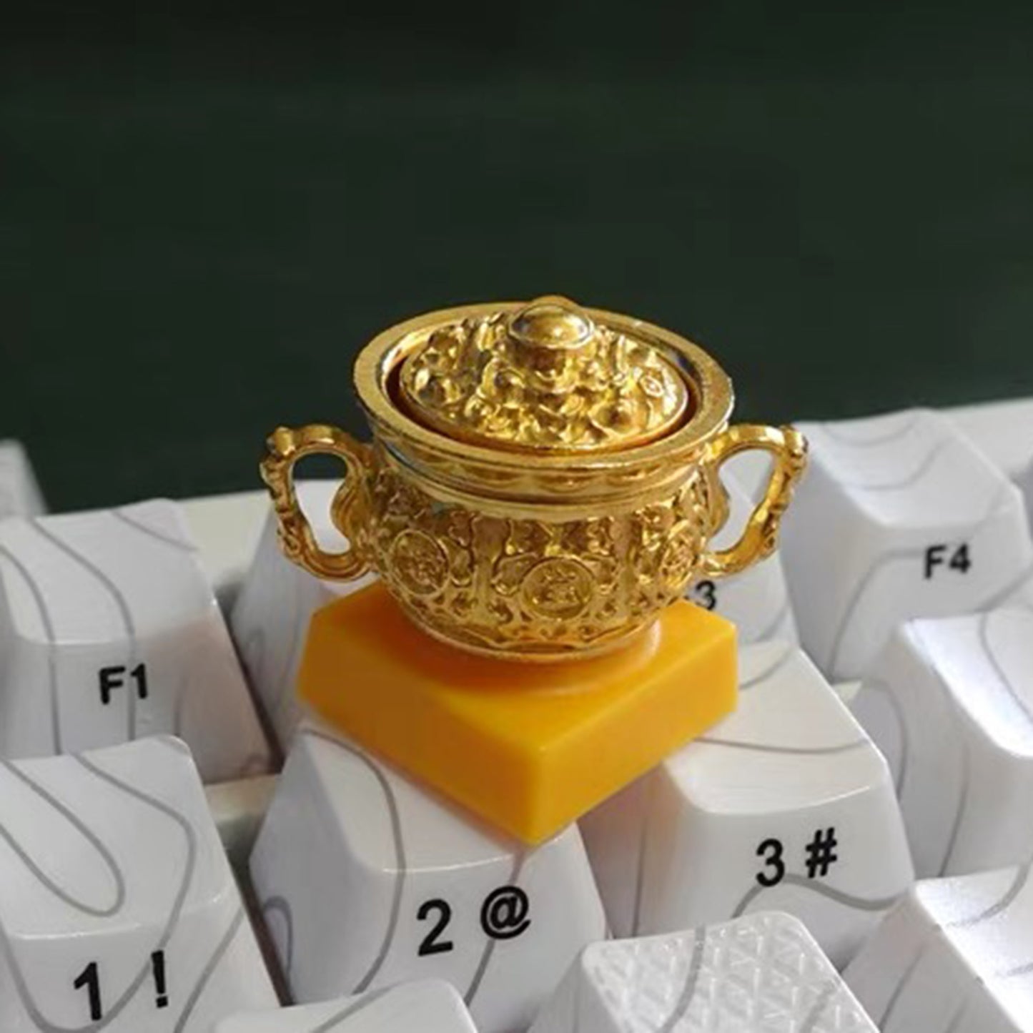 YMDK 1pcs Treasure Bowl Keycap 1u Gold Resin Personalized Keycaps for MX Mechanical Keyboard