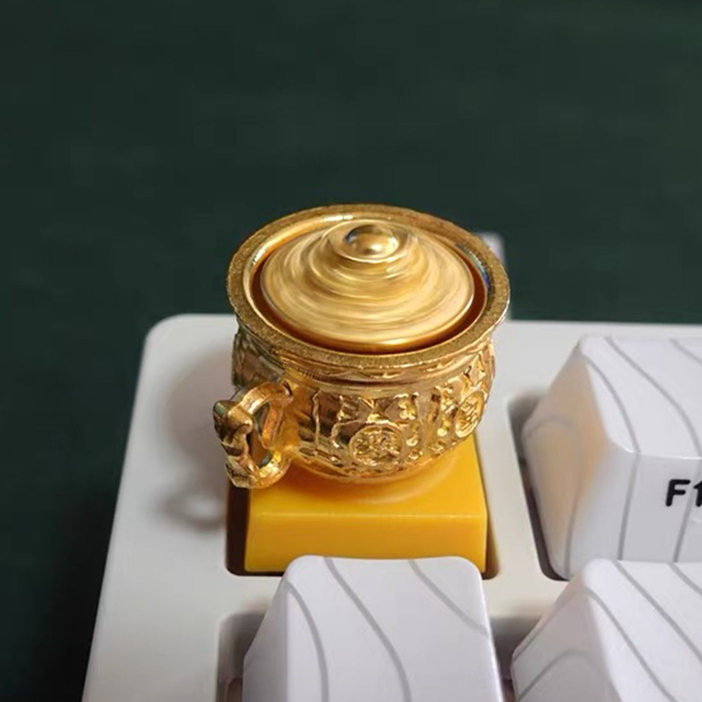 YMDK 1pcs Treasure Bowl Keycap 1u Gold Resin Personalized Keycaps for MX Mechanical Keyboard