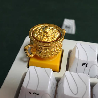 YMDK 1pcs Treasure Bowl Keycap 1u Gold Resin Personalized Keycaps for MX Mechanical Keyboard