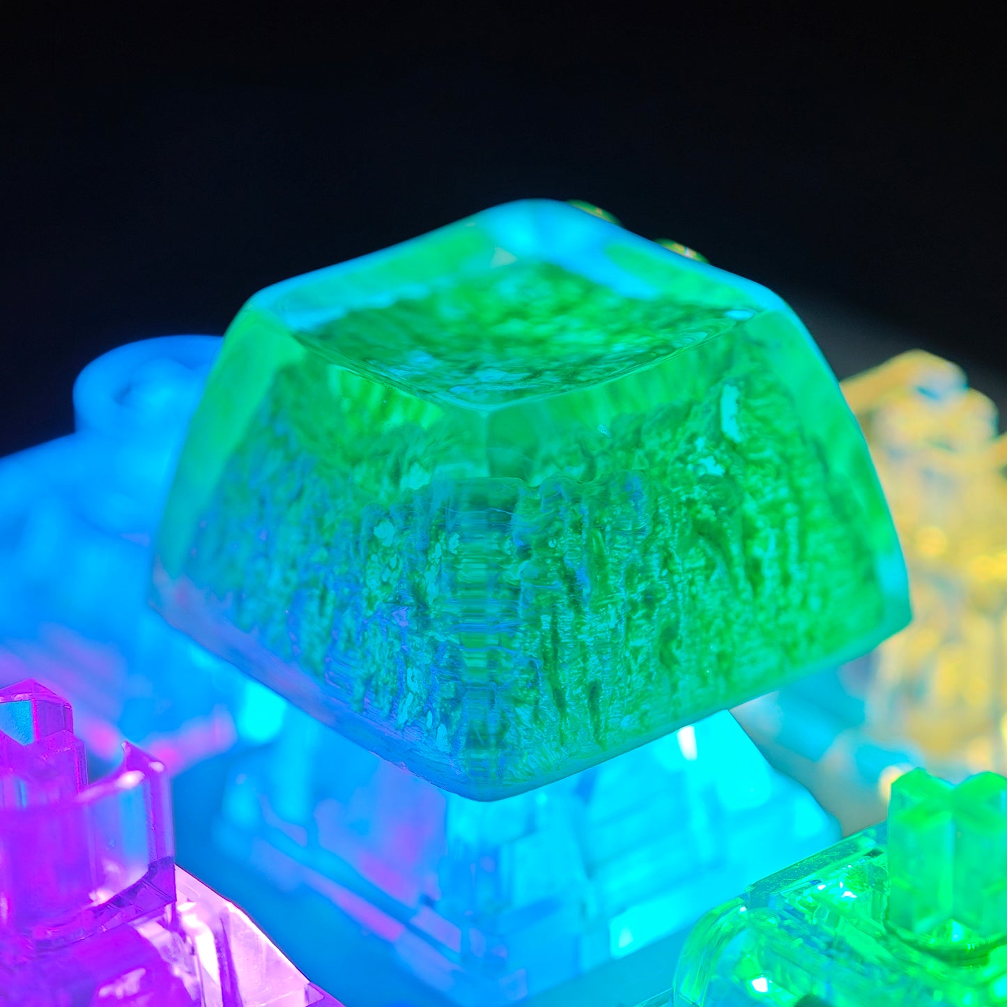 YMDK Novelty Artisan Keycap Resin Spring Scenery Gold Green Mountain Shine Through Similar SA Profile Keycaps For Cherry MX Mechanical Gaming Keyboard