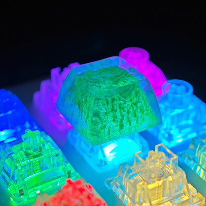 YMDK Novelty Artisan Keycap Resin Spring Scenery Gold Green Mountain Shine Through Similar SA Profile Keycaps For Cherry MX Mechanical Gaming Keyboard