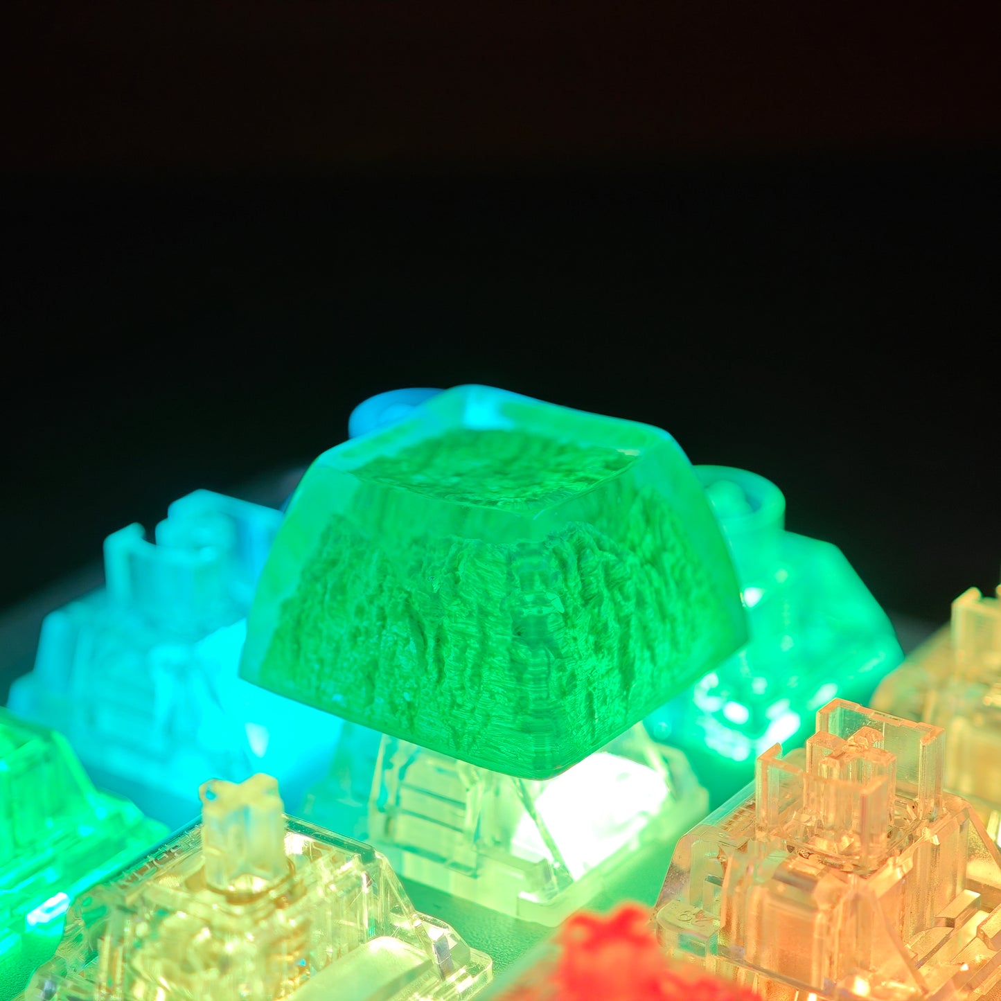 YMDK Novelty Artisan Keycap Resin Spring Scenery Gold Green Mountain Shine Through Similar SA Profile Keycaps For Cherry MX Mechanical Gaming Keyboard