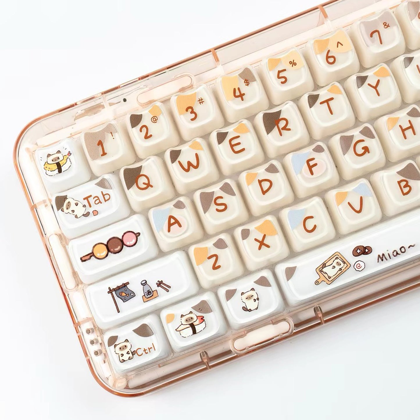YMDK 119 Keys Coffee Sushi Cat PC ABS Cute Crystal Jelly MAO Profile Top Print Keycaps for 61/68/87/104/108 MX Mechanical Keyboards