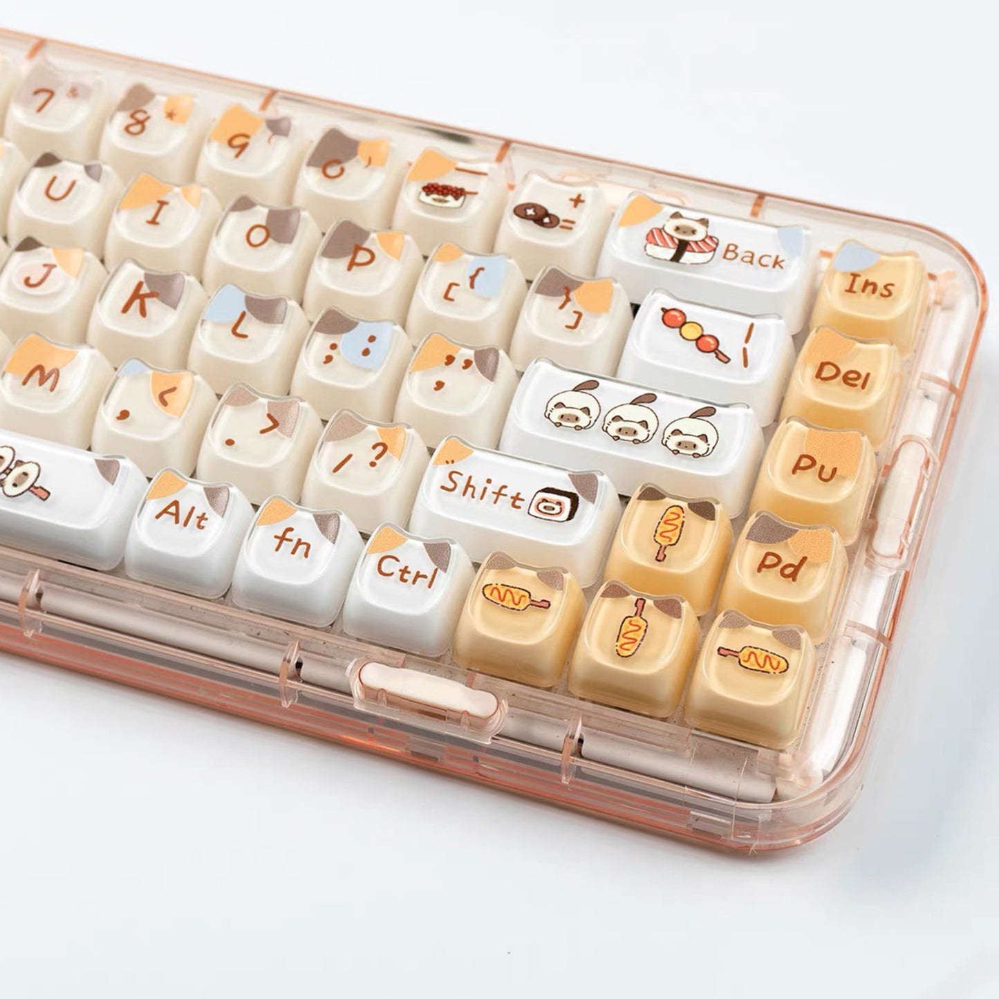 YMDK 119 Keys Coffee Sushi Cat PC ABS Cute Crystal Jelly MAO Profile Top Print Keycaps for 61/68/87/104/108 MX Mechanical Keyboards