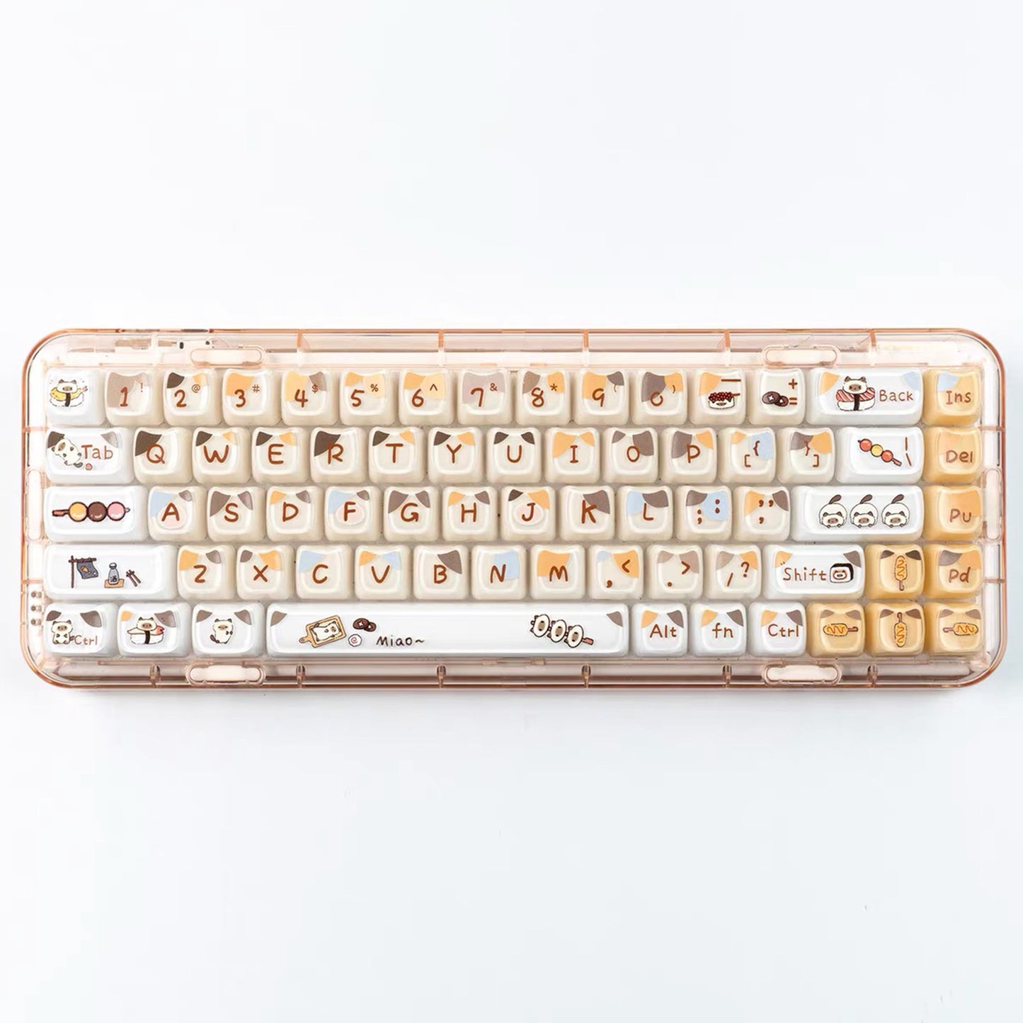 YMDK 119 Keys Coffee Sushi Cat PC ABS Cute Crystal Jelly MAO Profile Top Print Keycaps for 61/68/87/104/108 MX Mechanical Keyboards