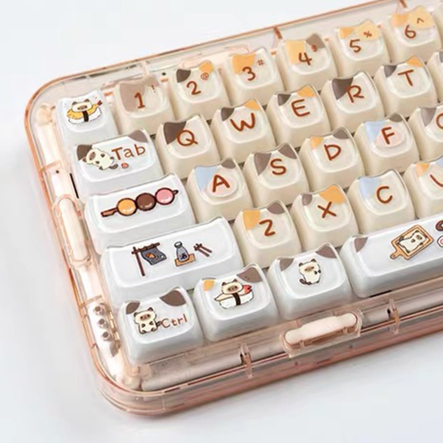 YMDK 119 Keys Coffee Sushi Cat PC ABS Cute Crystal Jelly MAO Profile Top Print Keycaps for 61/68/87/104/108 MX Mechanical Keyboards