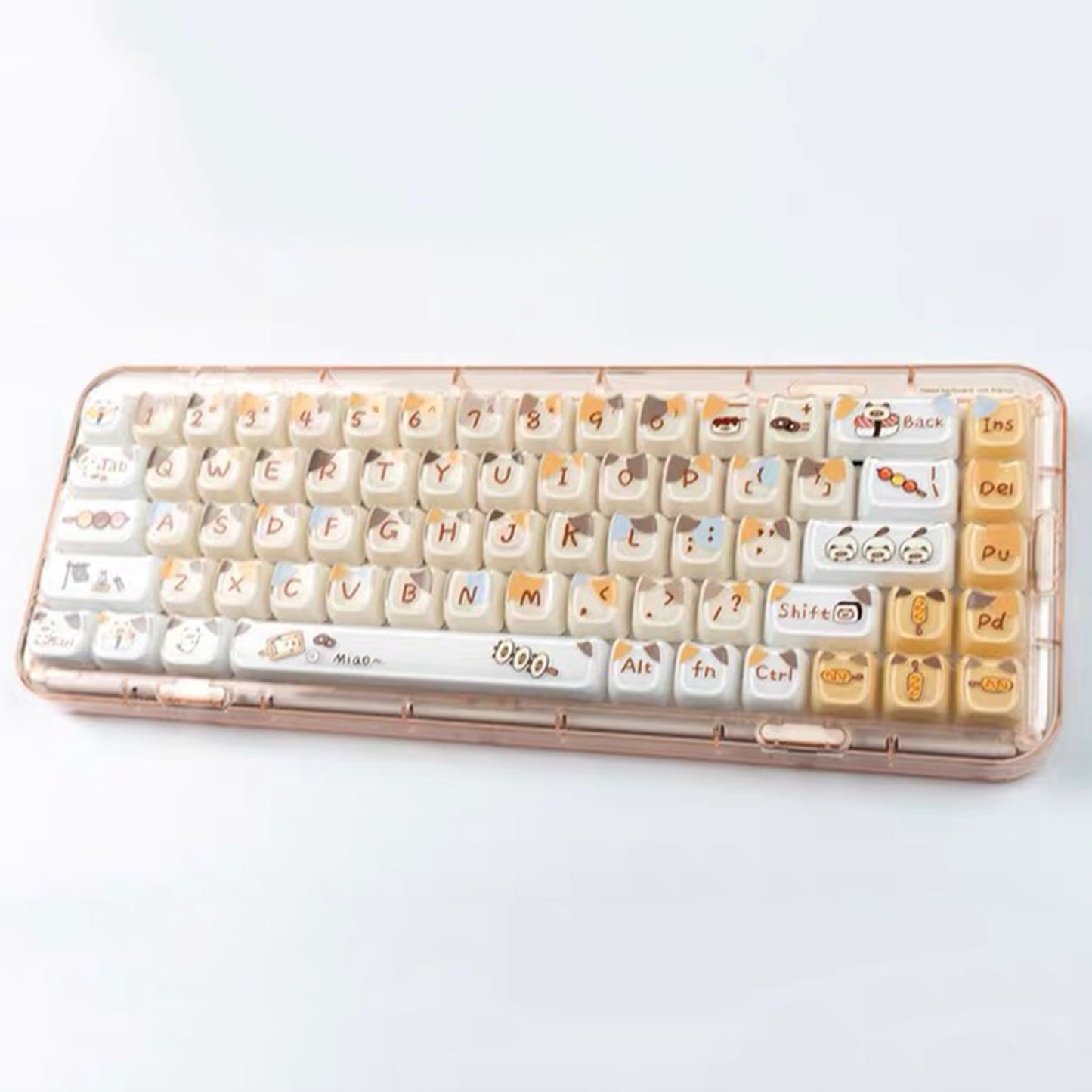 YMDK 119 Keys Coffee Sushi Cat PC ABS Cute Crystal Jelly MAO Profile Top Print Keycaps for 61/68/87/104/108 MX Mechanical Keyboards