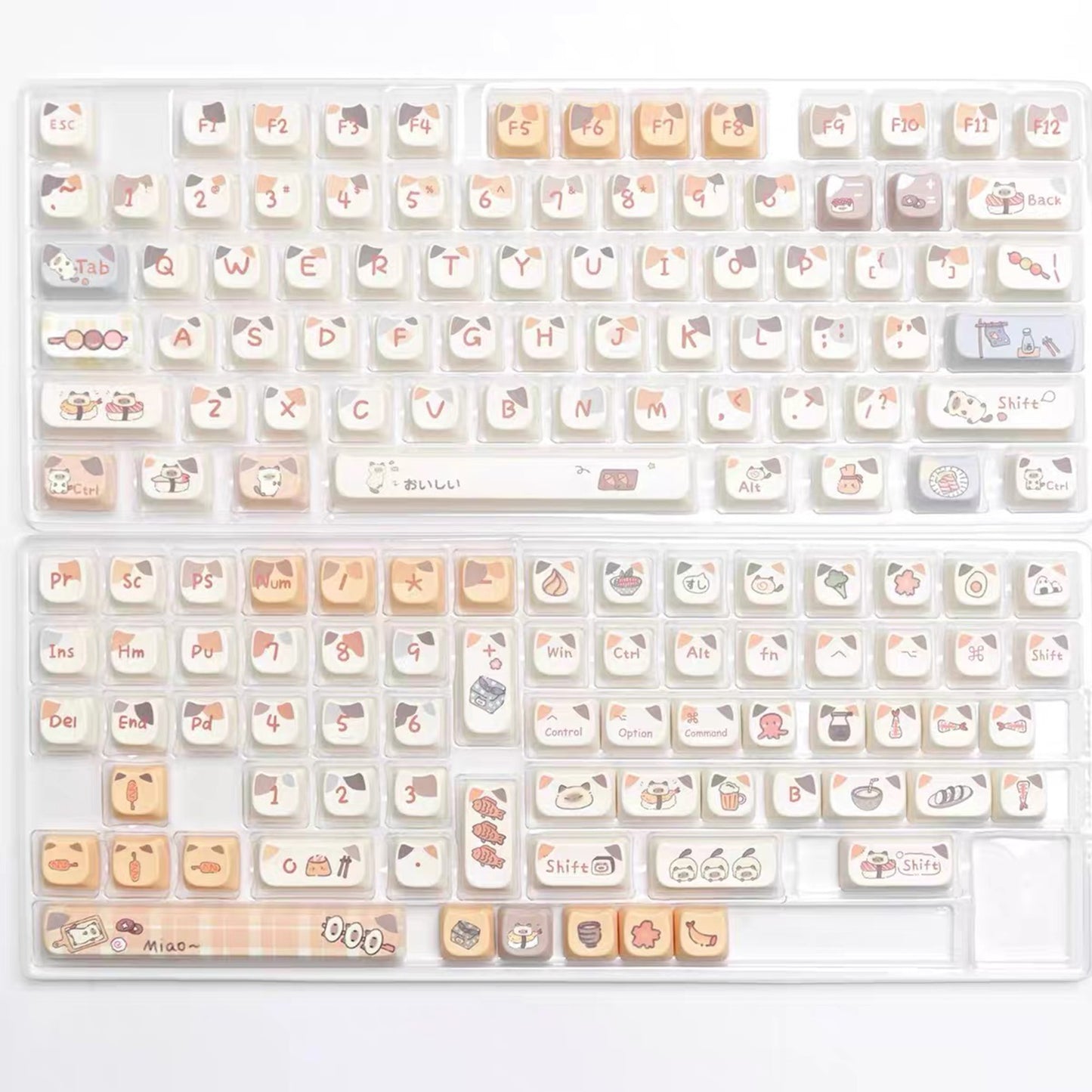 YMDK 144 Keys Siamese Sushi Cat PBT MAO Profile Dye Sub Top Print Keycaps for 61/68/87/98/104/108 MX Mechanical Keyboards