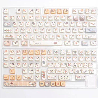 YMDK 144 Keys Siamese Sushi Cat PBT MAO Profile Dye Sub Top Print Keycaps for 61/68/87/98/104/108 MX Mechanical Keyboards