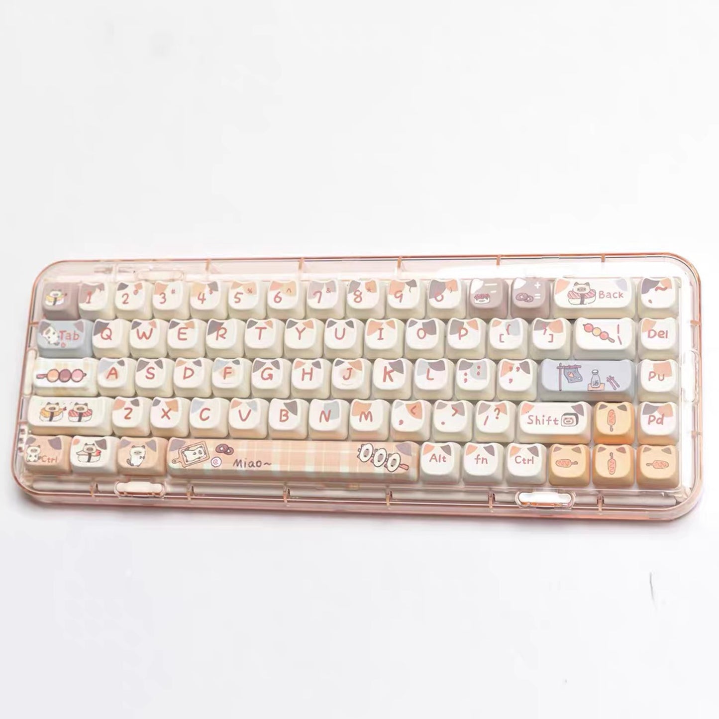 YMDK 144 Keys Siamese Sushi Cat PBT MAO Profile Dye Sub Top Print Keycaps for 61/68/87/98/104/108 MX Mechanical Keyboards