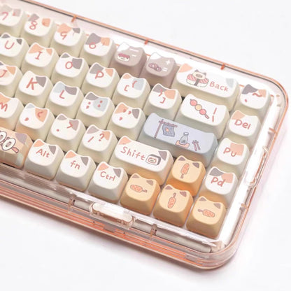 YMDK 144 Keys Siamese Sushi Cat PBT MAO Profile Dye Sub Top Print Keycaps for 61/68/87/98/104/108 MX Mechanical Keyboards