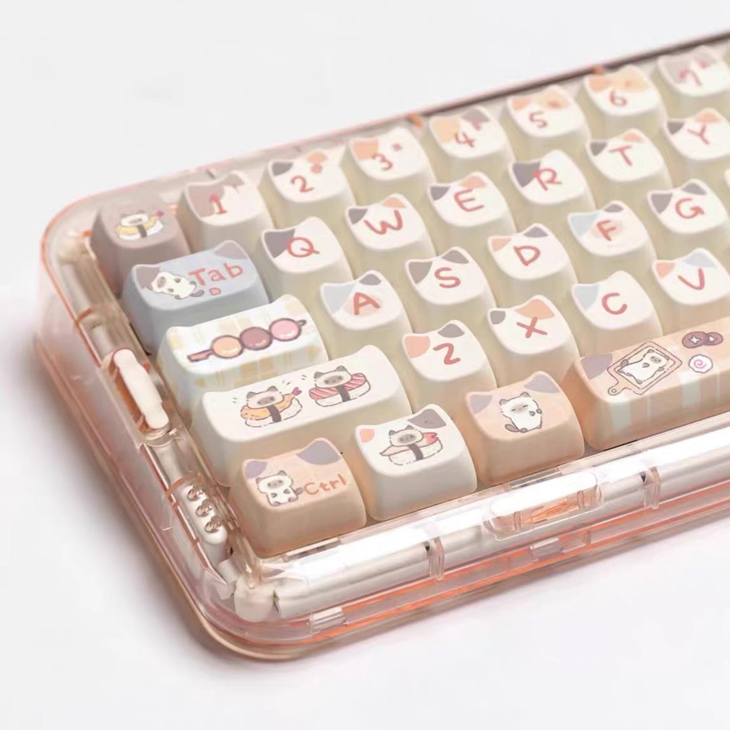 YMDK 144 Keys Siamese Sushi Cat PBT MAO Profile Dye Sub Top Print Keycaps for 61/68/87/98/104/108 MX Mechanical Keyboards