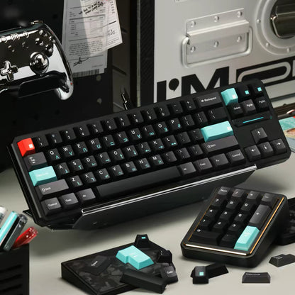 YMDK 143 Keys Black Mint Theme Cherry Profile PBT Dye Sub Top Print Keycaps for 61/68/87/104/108 MX Mechanical Keyboards