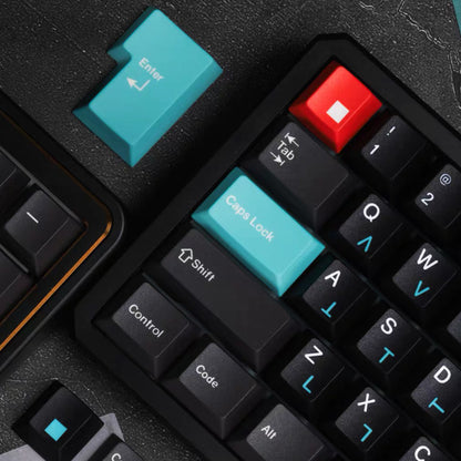 YMDK 143 Keys Black Mint Theme Cherry Profile PBT Dye Sub Top Print Keycaps for 61/68/87/104/108 MX Mechanical Keyboards