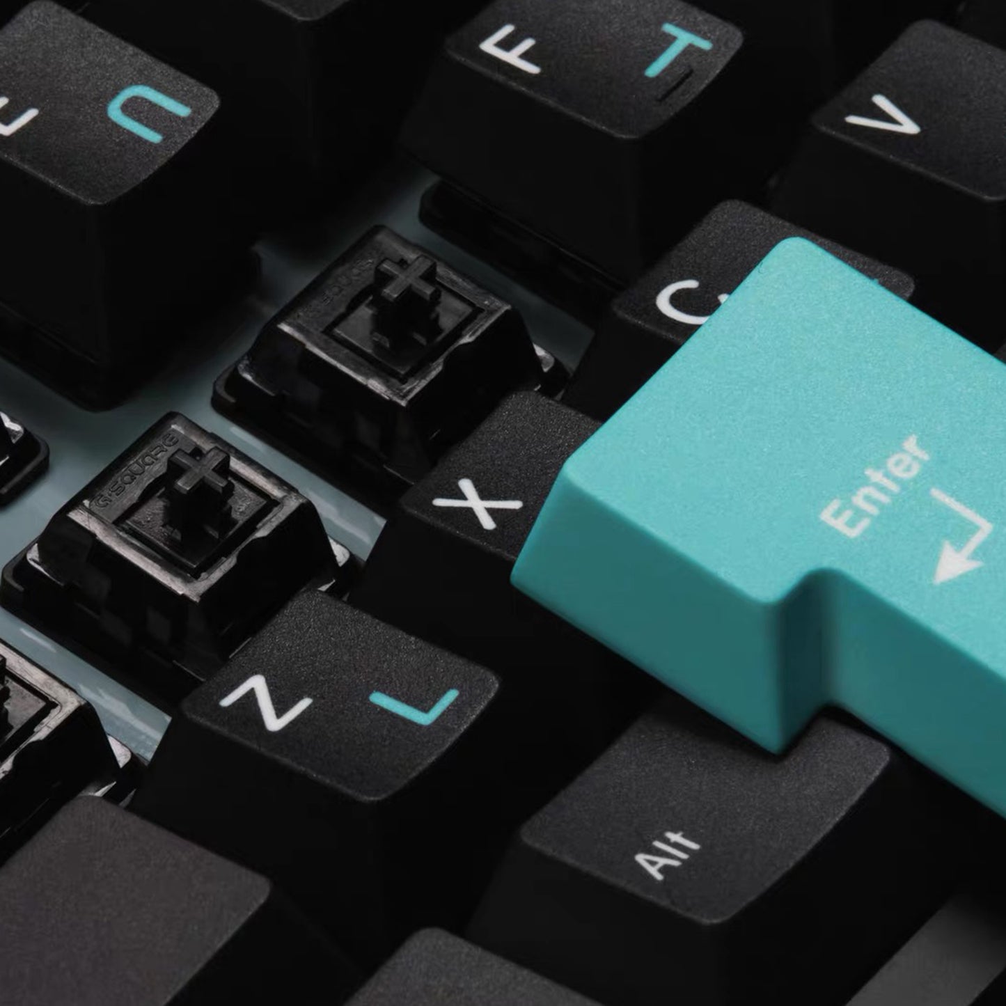 YMDK 143 Keys Black Mint Theme Cherry Profile PBT Dye Sub Top Print Keycaps for 61/68/87/104/108 MX Mechanical Keyboards
