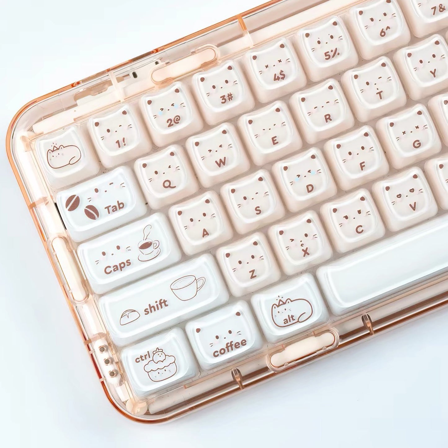 YMDK 119 Keys Coffee Sushi Cat PC ABS Cute Crystal Jelly MAO Profile Top Print Keycaps for 61/68/87/104/108 MX Mechanical Keyboards