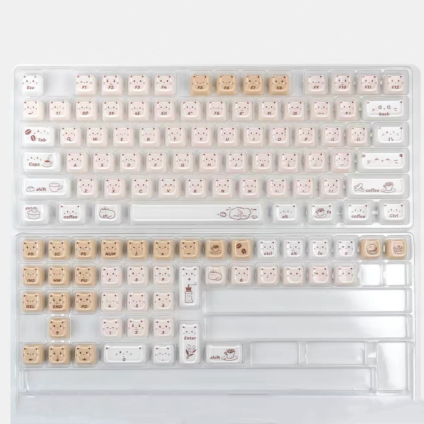 YMDK 119 Keys Coffee Sushi Cat PC ABS Cute Crystal Jelly MAO Profile Top Print Keycaps for 61/68/87/104/108 MX Mechanical Keyboards