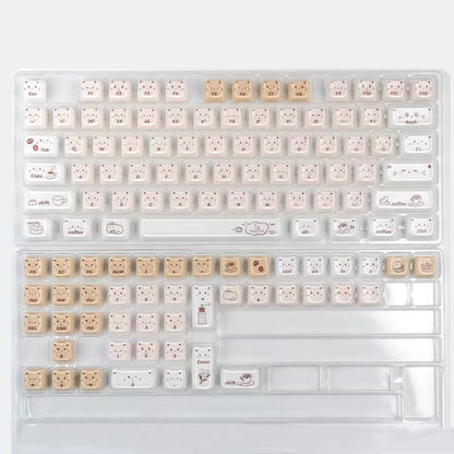 YMDK 119 Keys Coffee Sushi Cat PC ABS Cute Crystal Jelly MAO Profile Top Print Keycaps for 61/68/87/104/108 MX Mechanical Keyboards