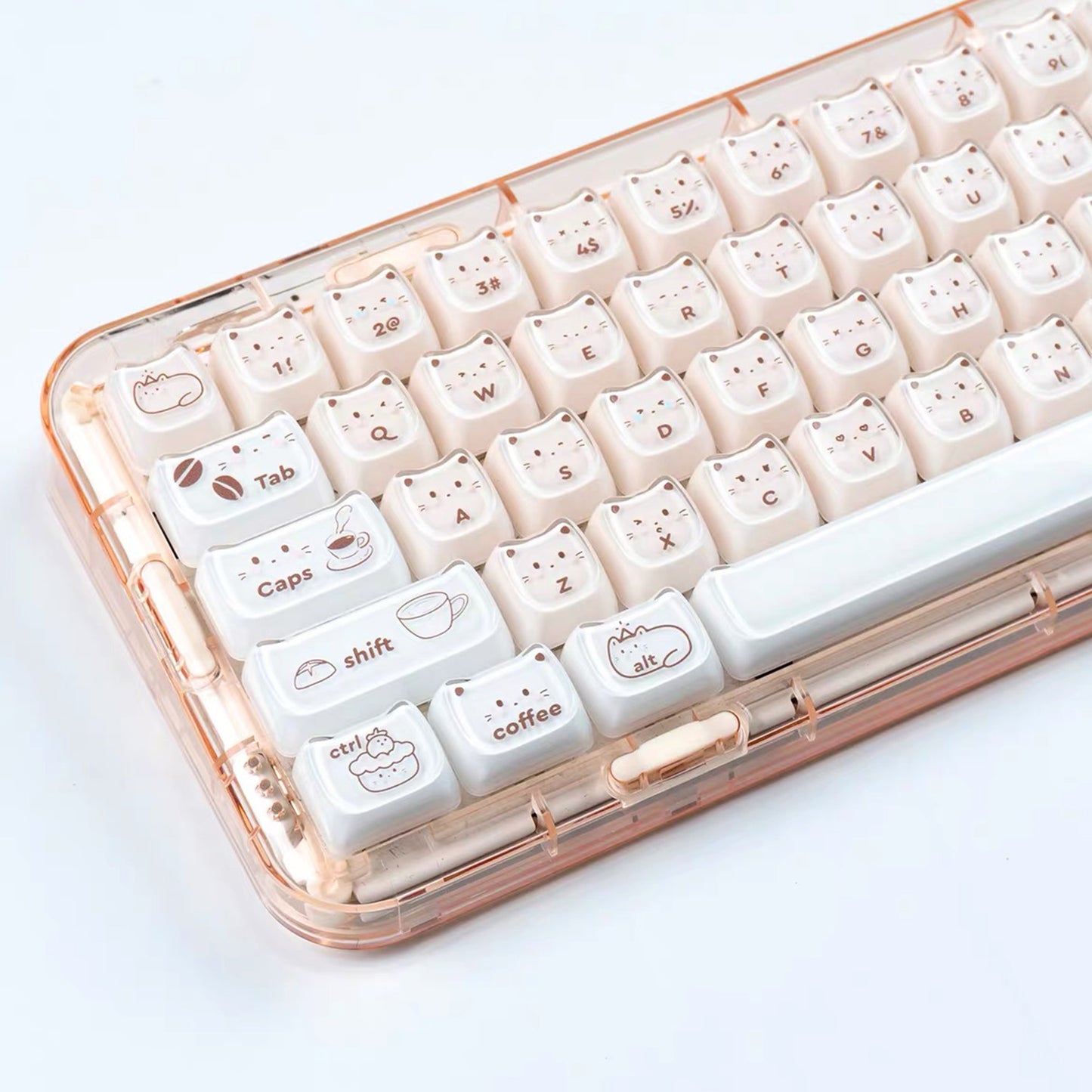 YMDK 119 Keys Coffee Sushi Cat PC ABS Cute Crystal Jelly MAO Profile Top Print Keycaps for 61/68/87/104/108 MX Mechanical Keyboards